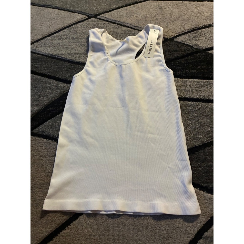 La La Muse Womens White Ribbed Racerback Tank Top T1005XL One Size